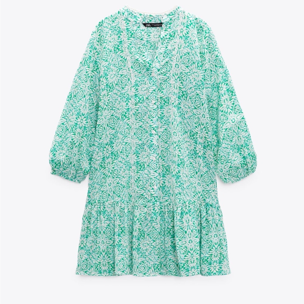 NWT Zara green printed mini dress